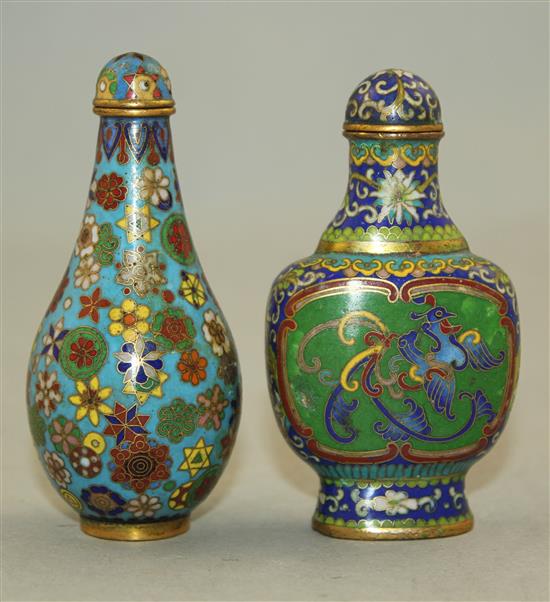 Two Chinese cloisonne enamel snuff bottles and stoppers, 1880-1940, Richards no.s 173 and 385